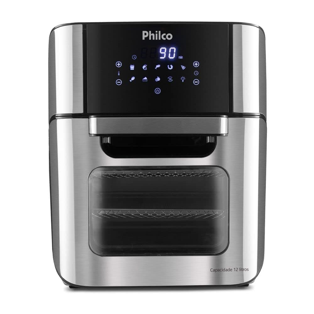 Fritadeira Elétrica Philco Air Fryer Oven 12L 2 em 1 Prata e Preto 127V
