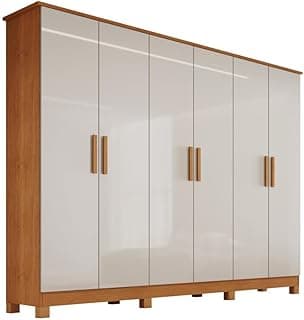 Guarda-Roupa Casal 6 Portas 4 Gavetas Nina em MDF com Pés 200cm Naturalle/Off White