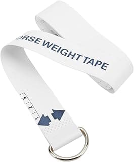Fita métrica branca para cavalo com fivela metálica e texto Horse Weight Tape em azul