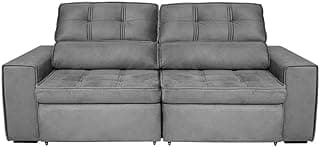 Sofá Bugatti II 5 lugares retrátil e reclinável em veludo plush cinza chumbo