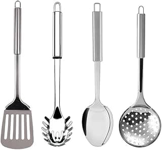 Kit de Utensílios de Cozinha Aço Inox Completo 4 Peças Preto e Inox