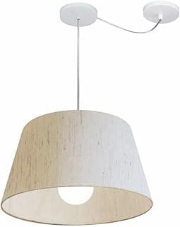 Lustre Pendente com Desvio de Centro Cúpula Tecido 21/30x40 cm, Vivare Iluminação, Pendente4273 LLA, Linho Bege, Médio