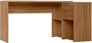 Mesa de Escritório Escrivaninha em L Notavel Com Tampo Giratório e 2 Gavetas Freijó Trend