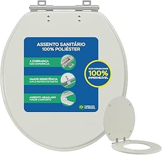 Assento de vaso sanitário oval branco com etiqueta azul