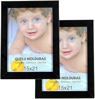 Kit 2 Porta Retrato 15x21 A5 Com Vidro Fotos Moldura Preto