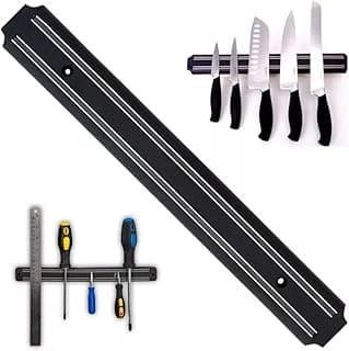 Barra magnética de parede preta para facas e ferramentas, 33cm x 5cm, com duplo ímã