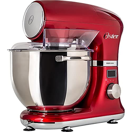 Batedeira planetária digital Oster vermelha com bowl em aço inoxidável, 1000W, 5L, 110V, modelo OBAT911