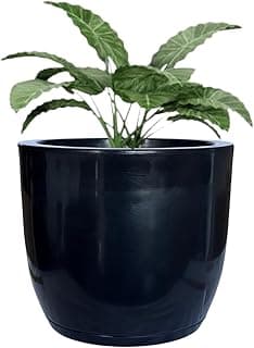 Vaso de planta grande em cone preto com planta verde