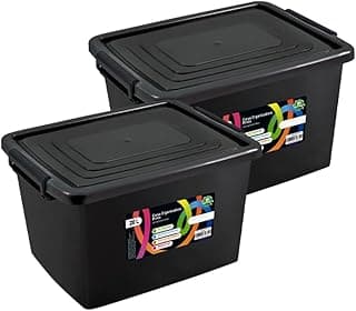 Kit com 2 caixas organizadoras de 20 litros pretas com tampas e alças