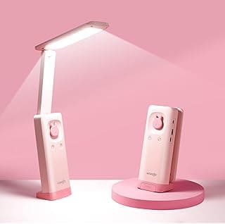Luminária de mesa dobrável LED rosa com controle de três cores e porta USB-C