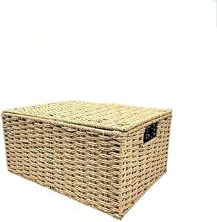 Cesto baú em fibra natural palha, design rústico, tamanho pequeno 30 cm, ideal para decoração.