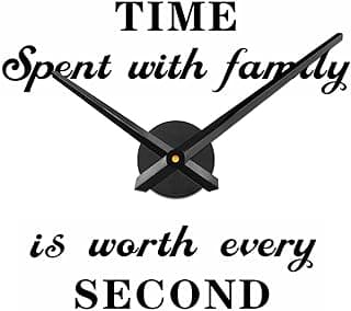 Relógio de parede grande VANGOLD com citação 'Time Spent with family is worth every SECOND' em fundo branco.