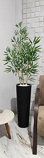 Planta artificial de bambu grande em vaso grafiato preto para decoração de sala