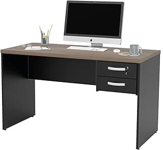 Escrivaninha Reta 120x60cm com 2 Gavetas (1 com Fechadura), Tampo MDP 30mm Reforçado, Acabamento em Borda ABS, Mesa para Escritório Corporativo e Home Office Netmobil (Nogal)