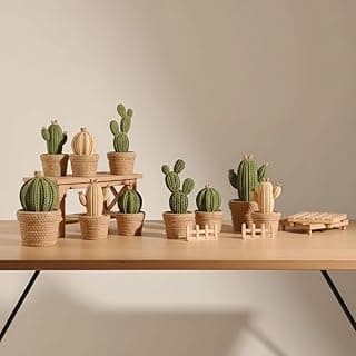 Kit de cactos decorativos 3D com vasos de estilo tricô para decoração de sala e escritório