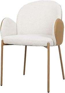 Cadeira de jantar estofada Núvola em bouclê creme com base de metal efeito madeira