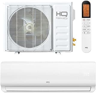 Ar condicionado split HQ branco com controle remoto e ventilador, fundo branco