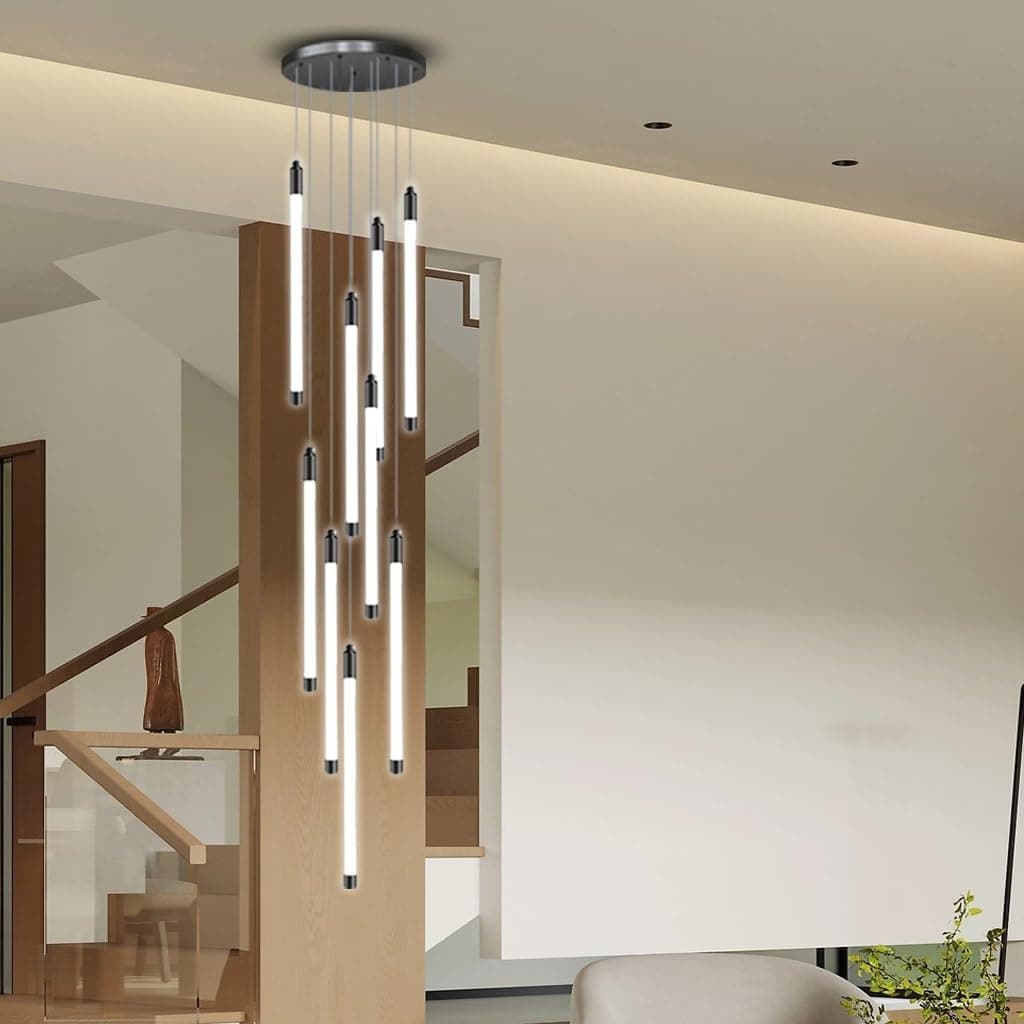 Lustre LED para Escada com 9 Luzes Preto Controle Remoto e Regulagem de Intensidade