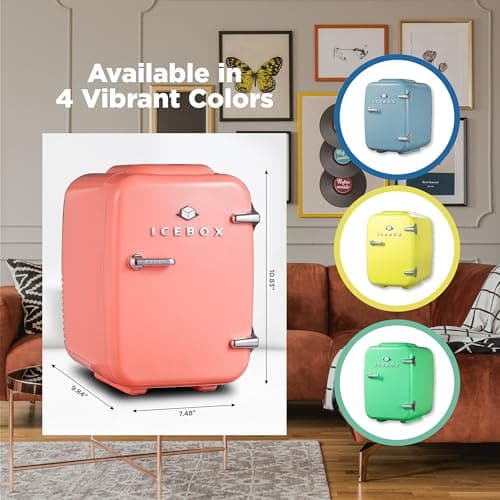 ICEBOX IBMF4BLS Geladeira para quarto, cuidados com a pele, refrigerador portátil e aquecedor de maquilhagem, para escritório e frigorífico doméstico, mini (4 L / 6 latas), vermelho rubor