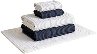 Conjunto de toalhas de banho Karsten Brisa 5 peças, branco e azul marinho, com padrão em relevo