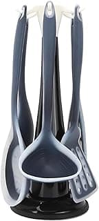 Kit de utensílios de cozinha em silicone 7 peças com suporte de ganchos preto