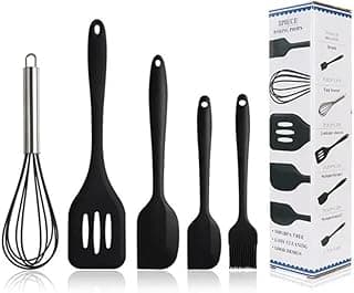 Kit de utensílios de cozinha de silicone preto com pincel, espátulas e batedora