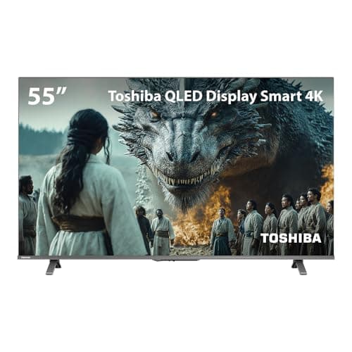 Smart TV QLED 55'' Toshiba 4K com cena dramática no display