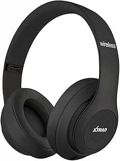 Fone de ouvido Bluetooth preto sem fio, dobrável, ergonômico, com texto 'wireless' e 'XTRA'.