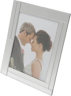 Porta-retrato de vidro espelhado 10x15cm com moldura prateada, imagem de casamento refletida