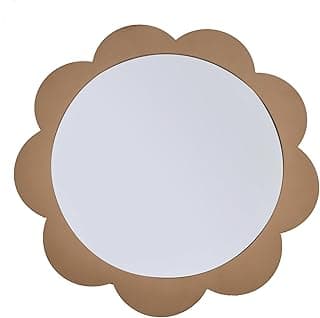 Espelho decorativo de parede com moldura floral em MDF, circular, moldura marrom.