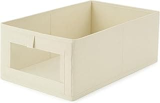 Caixa organizadora dobrável 18L com visor transparente, cor bege, para closet, armário, lavanderia e quarto