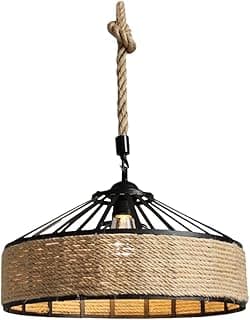 Luminária de teto estilo cesta com corda e metal preto para restaurantes e cafés