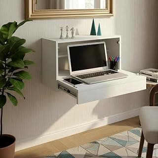 Escrivaninha Suspensa Bancada Compacta com Gaveta Mesa para Notebook Branco Laca