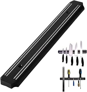 Barra magnética preta para facas de 50 cm com design em relevo, utensílios de cozinha presos ao suporte magnético