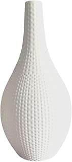 Vaso minimalista branco com padrão texturizado de bolinhas para arranjos de flores secas