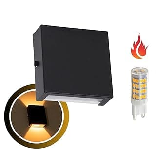 Arandela externa preta mini slim com LED G9, luminária de parede com dois fachos de luz quente