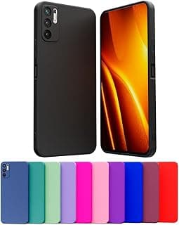 Capa de celular preta para Xiaomi Redmi Note 10 5G com proteção de câmera, exibindo a frente e verso, e várias cores de capas na parte inferior.