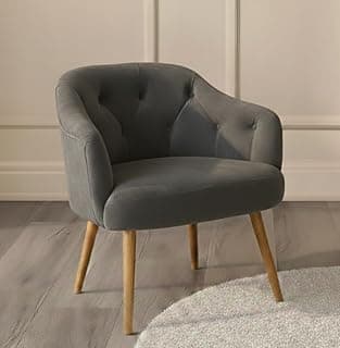 Poltrona Rubi Decorativa Estofado Em Veludo Com Detalhes De Capitonê No Encosto e Pés Madeira Ideal Para Sala Estar Quarto Recepção - AV (CINZA)