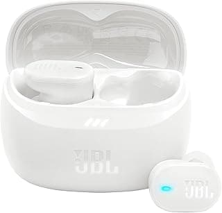 Fone de ouvido Bluetooth JBL Tune Buds 2 branco com estojo de carregamento aberto