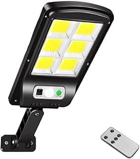 Luminária Solar Externa - 20W, Preta, Redonda, 13 cm x 35 cm, À Prova D'Água, Sensor de Movimento, 3 Modos de Iluminação, Controle Remoto, Para Jardim, Pátio e Caminho