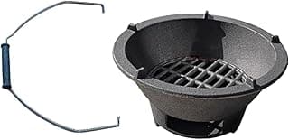 Grelha de ferro fundido preto para churrasco com alça azul