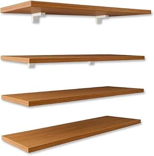 Prateleira MDF 80x20cm de Parede – Suporte para Livros e Decoração Quarto, Sala, Banheiro Branco Preto Freijó(Freijó,4 Prateleiras)