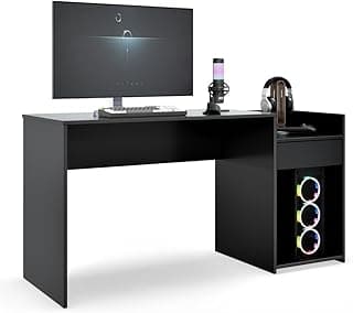 Mesa Gamer Eros Escrivaninha Para Computador 1 Gaveta Nicho Estudo Trabalho Pc Gamer (Preto)
