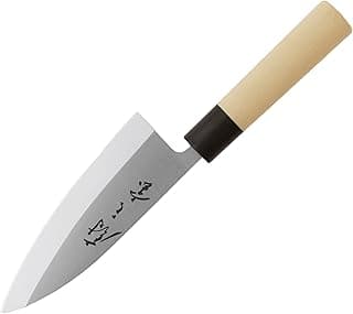 Faca de chef japonesa com cabo de madeira, lâmina afiada e inscrição em japonês