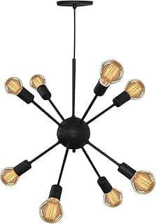 Luminária pendente Sputnik Átomo para oito lâmpadas, estilo estrela, lâmpadas douradas, fundo branco