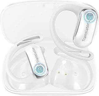 Fones de ouvido de tradução AI brancos em caixa transparente