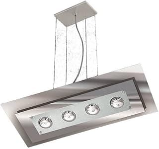 Pendente retangular de aço inoxidável com quatro lâmpadas E27, 60W, design espelho escovado, bivolt.