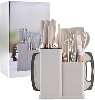 Conjunto de utensílios de cozinha brancos com suporte de silicone