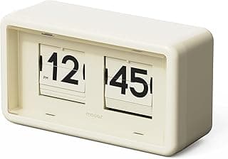 mooas Newtro Flip Clock, relógio flip automático de design retrô, alimentado por bateria, AM/PM, decoração de casa, ideal para casa, escritório, escola, hotel, café (creme)