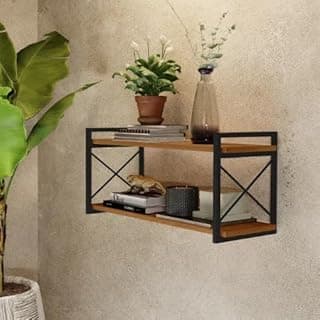 Prateleira de Parede Suspensa Nicho Estilo Industrial com 2 Prateleiras Moderno